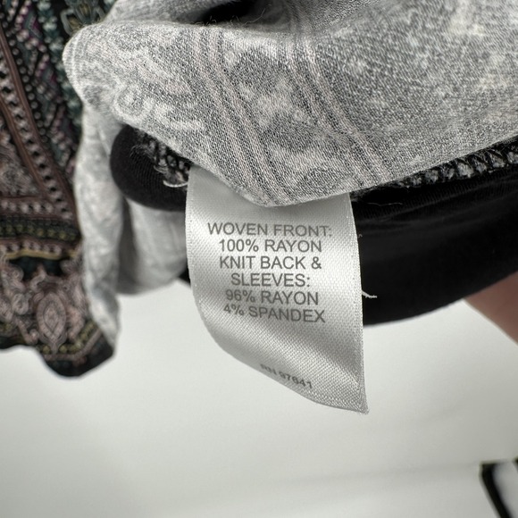 J Jill Shirt Womens XL Black Multicolor Boho Tunic Mixed Print Rayon Long Sleeve - Picture 5 of 9